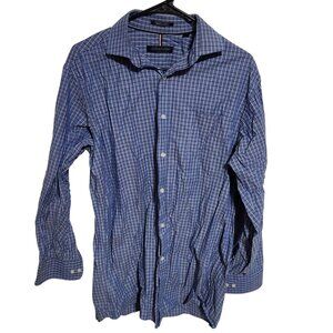 Tommy Hilfiger Button Front Shirt Mens Size Medium Blue Plaid Long Sleeve